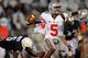 STATE COLLEGE, PA - OCTOBER 27: Quarterback Braxton Miller #5 of the Ohio State Buckeyes looks to pass against the Penn State Nittany Lions in the third quarter at Beaver Stadium on October 27, 2012 in State College, Pennsylvania. The Ohio State Buckeyes won, 35-23. (Photo by Patrick Smith/Getty Images)