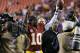 LANDOVER, MD - DECEMBER 03: Quarterback Robert Griffin III #10 of the Washington Redskins celebrates after the Redskins defeated the New York Giants 17-16 at FedExField on December 3, 2012 in Landover, Maryland. (Photo by Rob Carr/Getty Images)
