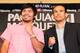 BEVERLY HILLS, CA - SEPTEMBER 17: (L-R) Manny Pacquiao and Juan Manuel Marquez stand onstage to face the media cameras during the Manny Pacquiao v Juan Manuel Marquez - Press Conference at Beverly Hills Hotel on September 17, 2012 in Beverly Hills, California. (Photo by Victor Decolongon/Getty Images)