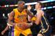 November 27, 2012; Los Angeles, CA, USA; Los Angeles Lakers power forward Antawn Jamison (4) moves the ball against the defense of Indiana Pacers power forward Tyler Hansbrough (50) during the first half at Staples Center. Mandatory Credit: Gary A. Vasquez-USA TODAY Sports