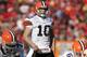 KANSAS CITY, MO - DECEMBER 20: Quarterback Brady Quinn #10 of the Cleveland Browns checks the defensive alignment during their NFL game against the Kansas City Chiefs on December 20, 2009 at Arrowhead Stadium in Kansas City, Missouri. The Browns defeated the Chiefs 41-34. (Photo by Jamie Squire/Getty Images)