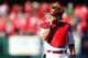 ST LOUIS, MO - OCTOBER 07: Yadier Molina #4 of the St Louis Cardinals looks on during a pitching change in the sixth inning against the Washington Nationals during Game One of the National League Division Series at Busch Stadium on October 7, 2012 in St Louis, Missouri. (Photo by Dilip Vishwanat/Getty Images)