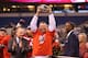 INDIANAPOLIS, IN - DECEMBER 01: Wisconsin Badgers head coach Bret Bielema celebrates the Big Ten Championship holding the Amos Alonzo Stagg Championship Trophy after defeating the Nebraska Cornhuskers 70-31 at Lucas Oil Stadium on December 1, 2012 in Indianapolis, Indiana. (Photo by Leon Halip/Getty Images)