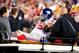 December 3, 2012; Landover, MD, USA; New York Giants offensive lineman Sean Locklear (75) gets carted off the field during the game against the Washington Redskins at FedEx Field. Mandatory Credit: Evan Habeeb-USA TODAY Sports