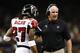 NEW ORLEANS, LA - NOVEMBER 11: Head Coach Mike Smith talks with Robert McClain #27 of the Atlanta Falcons during a game against the New Orleans Saints at Mercedes-Benz Superdome on November 11, 2012 in New Orleans, Louisiana. The Saints defeated the Falcons 31-27(Photo by Wesley Hitt/Getty Images)