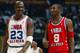 ATLANTA - FEBRUARY 9: Michael Jordan (Washington Wizards) #23 of the Eastern Conference All-Stars talks with Kobe Bryant (Los Angeles Lakers) #8 of the Western Conference All-Stars at the 2003 NBA All-Star Game on February 9, 2003 at Philips Arena in Atlanta, Georgia. NOTE TO USER: User expressly acknowledges and agrees that, by downloading and or using this photograph, user is consenting to the terms and conditions of the Getty Images license agreement. (Photo by Jamie Squire/Getty Images)