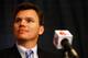 BOSTON, MA - OCTOBER 23: Executive Vice President and General Manager of the Boston Red Sox, Ben Cherington, listens after introducing John Farrell as the new manager, the 46th manager in the club's 112-year history, on October 23, 2012 at Fenway Park in Boston, Massachusetts. (Photo by Jared Wickerham/Getty Images)