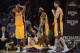 LOS ANGELES, CA - NOVEMBER 27: Kobe Bryant #24, Dwight Howard #12 and Pau Gasol #16 of the Los Angeles Lakers react to a blocking foul on Chris Duhon #21 during the game against the Indiana Pacers at Staples Center on November 27, 2012 in Los Angeles, California. NOTE TO USER: User expressly acknowledges and agrees that, by downloading and or using this photograph, User is consenting to the terms and conditions of the Getty Images License Agreement. The Pacers won 79-77. (Photo by Harry How/Getty Images)