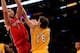 LOS ANGELES - NOVEMBER 5: Andrea Bargnani #7 of the Toronto Raptors shoots over Pau Gasol #16 and Lamar Odom #7 of the Los Angeles Lakers at Staples Center on November 5, 2010 in Los Angeles, California. The Lakers won 108-102. NOTE TO USER: User expressly acknowledges and agrees that, by downloading and or using this photograph, User is consenting to the terms and conditions of the Getty Images License Agreement. (Photo by Stephen Dunn/Getty Images)