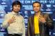 Sept 19, 2012; New York, NY, USA; Manny Pacquaio and Juan Manuel Marquez pose during the press conference announcing their fourth fight at The Edison Ballroom. Mandatory Credit: Ed Mulholland-USA TODAY Sports