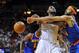Dec 6, 2012; Miami FL, USA; Miami Heat small forward LeBron James (6) is fouled by New York Knicks forward Rasheed Wallace (36) during the second half at American Airlines Arena. Knicks won 112-92. Mandatory Credit: Steve Mitchell-USA TODAY Sports