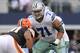 Nov 18, 2012; Arlington, TX, USA; Dallas Cowboys guard Nate Livings (71) blocks on the line of scrimmage during the game against the Cleveland Browns at Cowboys Stadium. The Cowboys beat the Browns 23-20 in overtime. Mandatory Credit: Tim Heitman-USA TODAY Sports