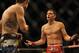 February 4, 2012; Las Vegas, NV, USA; UFC fighter Carlos Condit (left) fights against Nick Diaz (right) during UFC 143 at the Mandalay Bay Events Center. Carlos Codit defeated Nick Diaz. Mandatory Credit: Kelvin Kuo-USA TODAY Sports