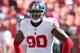 SAN FRANCISCO, CA - OCTOBER 14: Defensive end Jason Pierre-Paul #90 of the New York Giants warms up for the game with the San Francisco 49ers at Candlestick Park on October 14, 2012 in San Francisco, California. (Photo by Stephen Dunn/Getty Images)