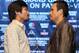Sept 19, 2012; New York, NY, USA; Manny Pacquaio and Juan Manuel Marquez pose during the press conference announcing their fourth fight at The Edison Ballroom. Mandatory Credit: Ed Mulholland-USA TODAY Sports