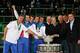 PRAGUE, CZECH REPUBLIC - NOVEMBER 18: L-R Team captain Jaroslav Navratil, Radek Stepanek,Tomas Berdych, Lukas Rosol,Ivo Minar of Czech Republic and 1980 winning team Pavel Korda team captain,Jan Kodes,Pavel Slozil, Tomas Smid and Ivan Lendl pose by the winners trophy after a 3-2 victory against Spain during day three of the final Davis Cup match between Czech Republic and Spain at the 02 Arena on November 18, 2012 in Prague, Czech Republic. (Photo by Clive Brunskill/Getty Images)