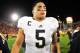 November 24, 2012; Los Angeles, CA, USA; Notre Dame Fighting Irish linebacker Manti Te'o (5) after the 22-13 victory against the Southern California Trojans during the second half at the Los Angeles Memorial Coliseum. Mandatory Credit: Gary A. Vasquez-USA TODAY Sports