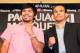 BEVERLY HILLS, CA - SEPTEMBER 17: (L-R) Manny Pacquiao and Juan Manuel Marquez stand onstage to face the media cameras during the Manny Pacquiao v Juan Manuel Marquez - Press Conference at Beverly Hills Hotel on September 17, 2012 in Beverly Hills, California. (Photo by Victor Decolongon/Getty Images)