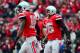 Nov 24, 2012; Columbus, OH, USA; Ohio State Buckeyes wide receiver Philly Brown (10) celebrates with teammates after scoring a touchdown in the second quarter against the Michigan Wolverines at Ohio Stadium. Mandatory Credit: Andrew Weber-USA TODAY Sports