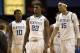 Dec 4, 2012; Lexington, KY, USA; Kentucky Wildcats forward Alex Poythress (22), guard Archie Goodwin (10) and forward Willie Cauley-Stein (15) walk on the court after a timeout in the game against the Samford Bulldogs at Rupp Arena. Kentucky defeated Samford 88-56. Mandatory Credit: Mark Zerof-USA TODAY Sports