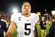 November 24, 2012; Los Angeles, CA, USA; Notre Dame Fighting Irish linebacker Manti Te'o (5) after the 22-13 victory against the Southern California Trojans during the second half at the Los Angeles Memorial Coliseum. Mandatory Credit: Gary A. Vasquez-USA TODAY Sports