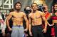 Dec 7, 2012; Las Vegas, NV, USA; Manny Pacquiao (left) and Juan Manuel Marquez pose for a photo during their weigh-in the day before their fight at MGM Grand Garden Arena. Mandatory Credit: Joe Camporeale-USA TODAY Sports
