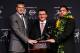 NEW YORK, NY - DECEMBER 08: (L-R) Heisman finalists quarterback Collin Klein of the Kansas State Wildcats, quarterback Johnny Manziel of the Texas A&M University Aggies and linebacker Manti Te'o of the University of Notre Dame Fighting Irish pose with the Heisman Memorial Trophy Award after a press conference prior to the 78th Heisman Trophy Presentation at the Marriott Marquis on December 8, 2012 in New York City. (Photo by Mike Stobe/Getty Images)