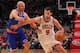 Dec 8, 2012; Chicago, IL, USA; Chicago Bulls shooting guard Marco Belinelli (8) drives around New York Knicks point guard Jason Kidd (5) during the second half at the United Center. The Bulls won 93-85. Mandatory Credit: Dennis Wierzbicki-USA TODAY Sports