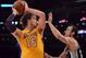 LOS ANGELES, CA - NOVEMBER 13: Pau Gasol #16 of the Los Angeles Lakers faces Manu Ginobili #20 of the San Antonio Spurs at Staples Center on November 13, 2012 in Los Angeles, California. The Spurs would win 84-82. NOTE TO USER: User expressly acknowledges and agrees that, by downloading and or using this photograph, User is consenting to the terms and conditions of the Getty Images License Agreement. (Photo by Harry How/Getty Images)