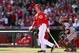 CINCINNATI, OH - OCTOBER 11: Ryan Ludwick #48 of the Cincinnati Reds hits a home in the sixth inning against the San Francisco Giantsduring Game Five of the National League Division Series at Great American Ball Park on October 11, 2012 in Cincinnati, Ohio. (Photo by Andy Lyons/Getty Images)