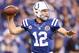 INDIANAPOLIS, IN - DECEMBER 09: Andrew Luck #12 of the Indianapolis Colts throws a pass during the NFL game against the Tennessee Titans at Lucas Oil Stadium on December 9, 2012 in Indianapolis, Indiana. (Photo by Andy Lyons/Getty Images)