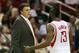 Dec 8, 2012; Houston, TX, USA; Houston Rockets head coach Kevin McHale talks to shooting guard James Harden (13) against the Dallas Mavericks in the second quarter at the Toyota Center. Mandatory Credit: Brett Davis-USA TODAY Sports