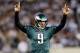 ARLINGTON, TX - DECEMBER 02: Nick Foles #9 of the Philadelphia Eagles celebrates a touchdown against the Dallas Cowboys in the third quarter at Cowboys Stadium on December 2, 2012 in Arlington, Texas. (Photo by Ronald Martinez/Getty Images)
