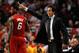Heat coach Erik Spoelstra calling a play for Miami against Chicago.