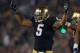 SOUTH BEND, IN - NOVEMBER 17: Manti T'eo #5 of the Notre Dame Fighting Irish encourages the crowd to cheer during a game against the Wake Forest Demon Deacons at Notre Dame Stadium on November 17, 2012 in South Bend, Indiana. Notre Dame defeated Wake Forest 38-0. (Photo by Jonathan Daniel/Getty Images)