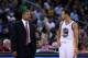 OAKLAND, CA - NOVEMBER 07: Head coach Mark Jackson of the Golden State Warriors talks to Stephen Curry #30 of the Golden State Warriors during their game against the Cleveland Cavaliers at Oracle Arena on November 7, 2012 in Oakland, California. NOTE TO USER: User expressly acknowledges and agrees that, by downloading and or using this photograph, User is consenting to the terms and conditions of the Getty Images License Agreement. (Photo by Ezra Shaw/Getty Images)