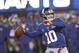 EAST RUTHERFORD, NJ - DECEMBER 09: Eli Manning #10 of the New York Giants looks to pass against the New Orleans Saints during their game at MetLife Stadium on December 9, 2012 in East Rutherford, New Jersey. (Photo by Jeff Zelevansky/Getty Images)