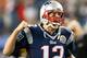 FOXBORO, MA - DECEMBER 10: Tom Brady #12 of the New England Patriots reacts to the cheers of fans before a game with Houston Texans at Gillette Stadium on December 10, 2012 in Foxboro, Massachusetts. (Photo by Jim Rogash/Getty Images)