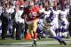 SAN FRANCISCO, CA - AUGUST 10: Brandon Jacobs #45 of the San Francisco 49ers gets pushed out of bounds after a twenty two yard gain by Jamarca Sanford #33 of the Minnesota Vikings in the first quarter during an NFL pre-season football game at Candlestick Park on August 10, 2012 in San Francisco, California. The 49ers won the game 17-6. (Photo by Thearon W. Henderson/Getty Images)