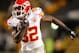 PITTSBURGH, PA - NOVEMBER 12: Dwayne Bowe #82 of the Kansas City Chiefs looks for running room after a third quarter catch while playing the Pittsburgh Steelers at Heinz Field on November 12, 2012 in Pittsburgh, Pennsylvania. Pittsburgh won the game 16-13 in overtime. (Photo by Gregory Shamus/Getty Images)