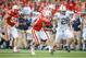 LINCON, NE - NOVEMBER 10: Running back Zach Zwinak #28 of the Penn State Nittany Lions stiff arms safety Daimion Stafford #3 of the Nebraska Cornhuskers during their game at Memorial Stadium on November 10, 2012 in Lincoln, Nebraska. (Photo by Eric Francis/Getty Images)
