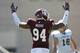 COLLEGE STATION, TX - OCTOBER 15: Damontre Moore #94 of the Texas A&M Aggies celebrates after a play during a game against the Baylor Bears at Kyle Field on October 15, 2011 in College Station, Texas. The Texas A&M Aggies defeated the Baylor Bears 55-28. (Photo by Sarah Glenn/Getty Images)