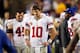 LANDOVER, MD - DECEMBER 03: Quarterback Eli Manning #10 of the New York Giants stands on the sidelines during the fourth quarter against the Washington Redskins at FedExField on December 3, 2012 in Landover, Maryland. (Photo by Rob Carr/Getty Images)