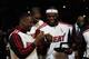MIAMI, FL - OCTOBER 30: (L) Dwyane Wade #3 of the Miami Heat, (C) Chris Bosh #1 of the Miami Heat and (R) LeBron James #6 of the Miami Heat look at their 2012 NBA Championship rings following a ring giving ceremony prior to the game against the Boston Celtics at American Airlines Arena on October 30, 2012 in Miami, Florida. (Photo by Chris Trotman/Getty Images) NOTE TO USER: User expressly acknowledges and agrees that, by downloading and/or using this Photograph, user is consenting to the terms and conditions of the Getty Images License Agreement. (Photo by Chris Trotman/Getty Images)