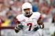 Sep 29, 2012; College Station, TX, USA; Arkansas Razorbacks running back Knile Davis (7) celebrates a touchdown run against the Texas A&M Aggies in the first quarter at Kyle Field. Mandatory Credit: Brett Davis-USA TODAY Sports