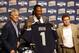Apr 28, 2012; Renton, WA, USA; Seattle Seahawks head coach Pete Carroll, defensive end Bruce Irvin, and general manager John Schneider stand at the beginning of a press conference in the Virginia Mason Athletic Center. Mandatory Credit: Joe Nicholson-USA TODAY Sports