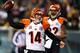 PHILADELPHIA, PA - DECEMBER 13: Andy Dalton #14 of the Cincinnati Bengals celebrates his touchdown in the second half against the Philadelphia Eagles on December 13, 2012 at Lincoln Financial Field in Philadelphia, Pennsylvania. (Photo by Elsa/Getty Images)