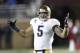 Nov 10, 2012; Boston, MA, USA; Notre Dame Fighting Irish linebacker Manti Te'o (5) reacts during the second half of a game against the Boston College Eagles at Alumni Stadium. Mandatory Credit: Mark L. Baer-USA TODAY Sports