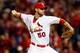 ST LOUIS, MO - OCTOBER 18: Starting pitcher Adam Wainwright #50 of the St. Louis Cardinals pitches in the first inning against the San Francisco Giants in Game Four of the National League Championship Series at Busch Stadium on October 18, 2012 in St Louis, Missouri. (Photo by Kevin C. Cox/Getty Images)