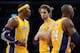 LOS ANGELES, CA - NOVEMBER 13: Pau Gasol #16 of the Los Angeles Lakers talks to Dwight Howard #12 and Kobe Bryant #24 during the game against the San Antonio Spurs at Staples Center on November 13, 2012 in Los Angeles, California. The Spurs would win 84-82. NOTE TO USER: User expressly acknowledges and agrees that, by downloading and or using this photograph, User is consenting to the terms and conditions of the Getty Images License Agreement. (Photo by Harry How/Getty Images)